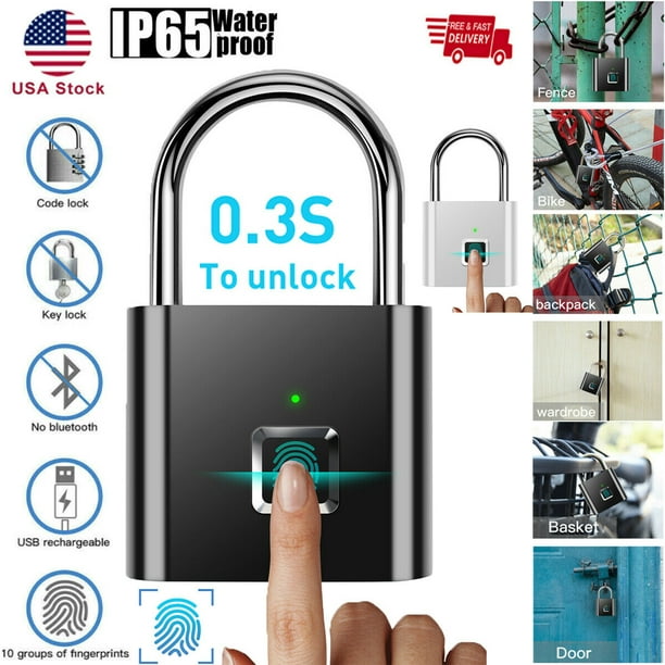 Smart Bluetooth Fingerprint Lock Anti-Theft Keyless Security Padlock w/USB-Cable